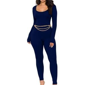 GOKATOSAU Womens Long Sleeve Bodycon Solid Outfits Club Romper Jumpsuit Large